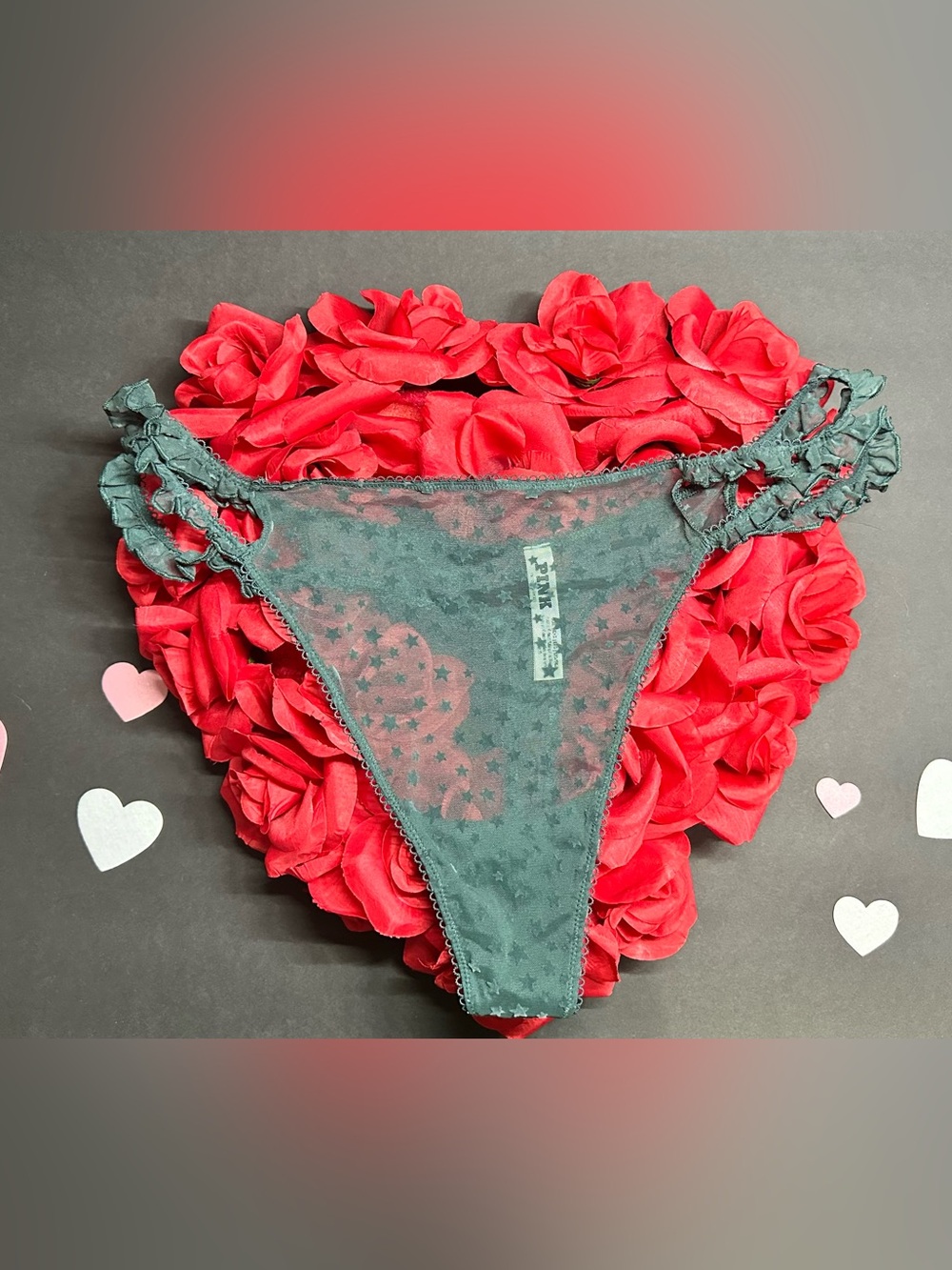 PINK Victoria's Secret Lace Cheeky Thong - Teal Green